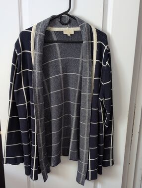 ModCloth Navy and Cream Windowpane Open Cardigan